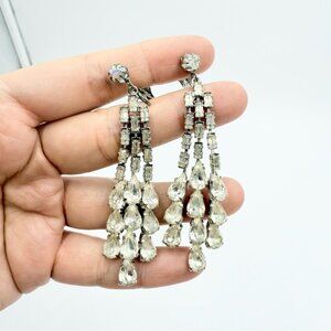 VINTAGE Dangle Earrings Crystal Drop Clip On Earrings